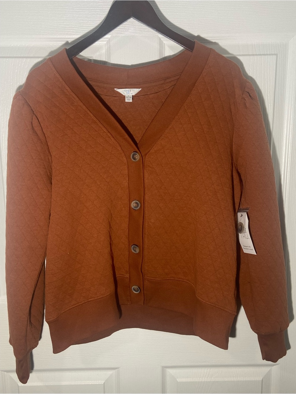 Brand new Time and Tru Quilted Button-Front Cardigan - Rust